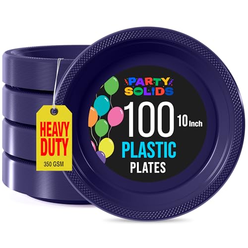 Party Solids Navy Plastic Plates For Party 10" Navy Disposable Plates Heavy Duty 100 Pcs Plastic Dinnerware Sets Heavy Duty 350 GSM Disposable Dinnerware Set (10 inch / Navy)