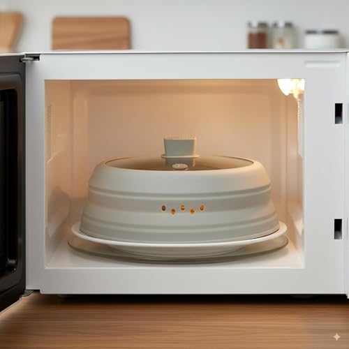 Microwave Splatter Cover Glass Microwave Cover for Food Collapsible Splatter Guard Lid with Silicone Handle for Pot Plate Bowl 9.8 Inch Gray (Grey / 9.8Inch)