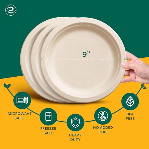 9 Inch Disposable Bagasse Paper Plates (9" [Natural])