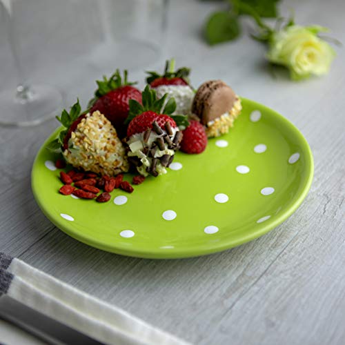 Handmade Lime Green and White Polka Dot Ceramic 12 piece Dinnerware Set