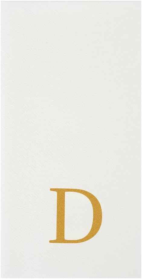 Luxenap 15.8 X 7.9 Inch Linen-Feel Guest Towels, 50 Lettered Hand Towels - Gold Letter 'D', Sans Serif Font, White Paper Dinner Napkins, airlaid, For Restrooms And Tables - Restaurantware