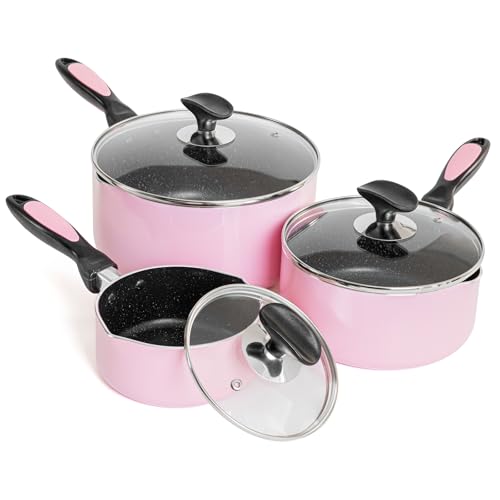 Nonstick Saucepan Set with Lid (Pink)