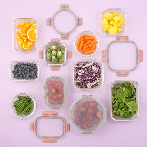 24pc Borosilicate Glass Storage Containers with Lids (Pink)