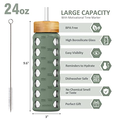 24oz Glass Water Bottle (Olive / 24 Ounces)