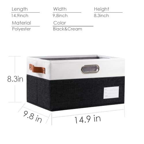 Foldable Storage Bins with Handles [3 (Black & Cream / Large(3-Pack))