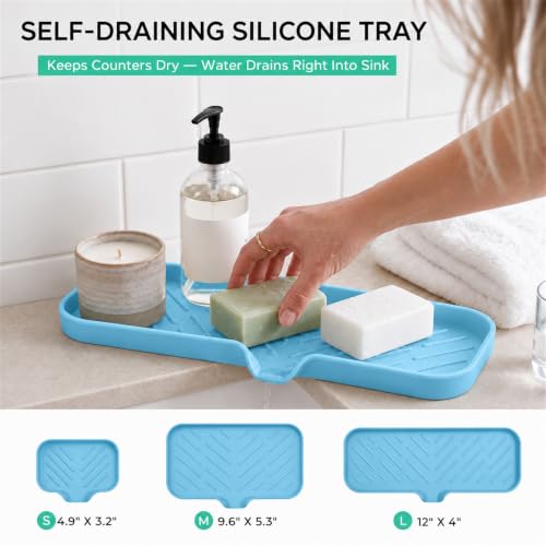 Silicone Soap Dish with Drain Spout (Light Blue / L(12"×4"))