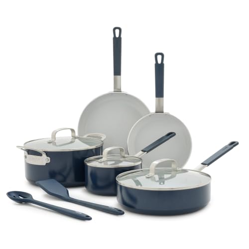 X Bobby Flay 10 Piece Ceramic Nonstick Cookware Set (10 Piece Cookware Set / Navy Blue)