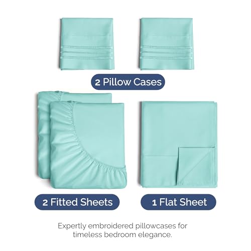 Split King Size 5 Piece Sheet Set (22 - Spa Blue / Split King Size)