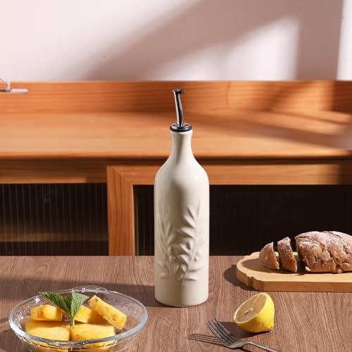 Sweejar Large Ceramic Olive Oil Dispenser Bottle (Beige / 24 oz, Set of 1)