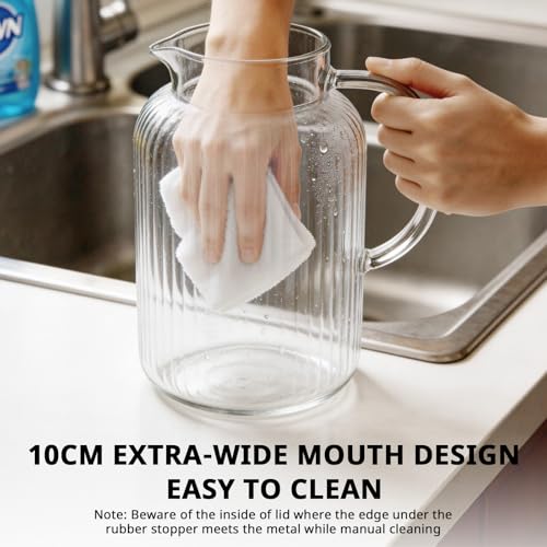 1 Gallon Glass Pitcher with Lid and Handle (Stripes Clear / 128 Ounces)