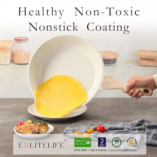 Nonstick Ceramic Frying Pan Skillet with Lid (11" w/Lid / White)