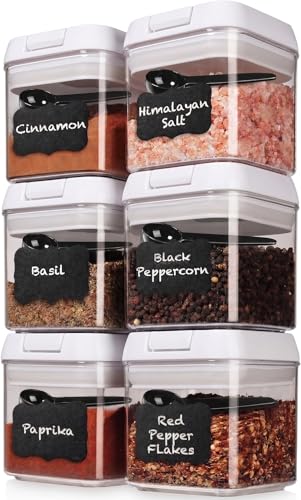6PC (0.5L, 2.1 Cup, 17oz) Airtight Spice Storage Containers, 6 Spoons (White - 6 Pc / 6 Pc - 0.5 Liter)