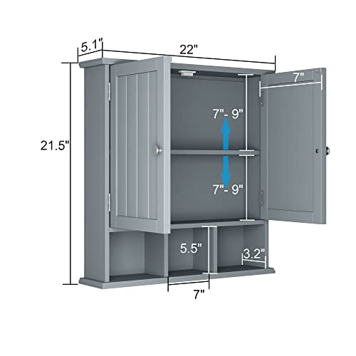 Bathroom Wall Cabinet with Adjustable Shelves (Grey / 1 pack)
