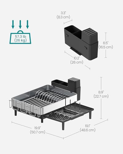 Dish Drying Rack (Silver + Black / 19.9"D x 19.1"W x 8.9"H)