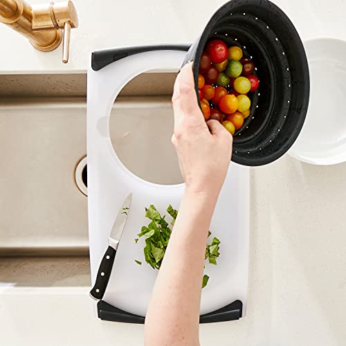 Over the Sink Poly Cutting Board with Collapsible Colander Strainer