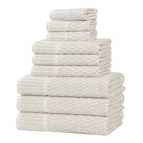 Juno Viscose Cotton Blend Medium Weight Towels (9 Piece Towel Set / Beige)
