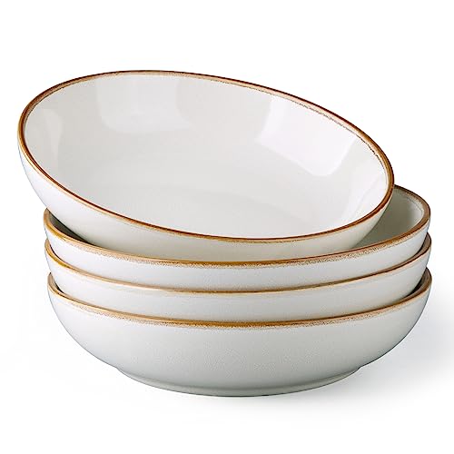8.5’’ Ceramic Pasta Bowls Set of 4 (Set of 4 / Pearl White)