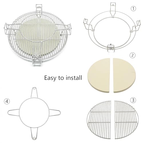 Cooking Grates with Ceramic Heat Deflectors System for Kamado Joe Classic (Large Big Green Egg Grates)