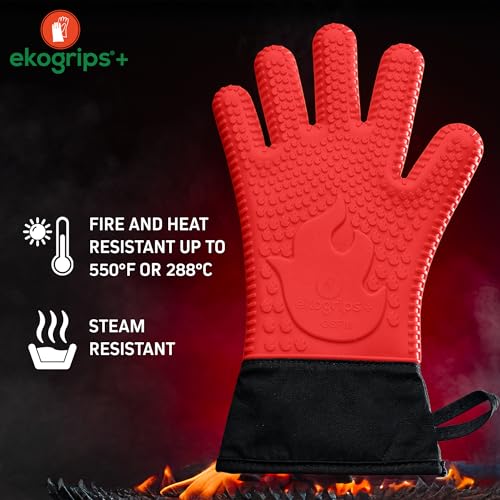 Ekogrips Plus Oven Gloves with Fingers (Red / OSFM)