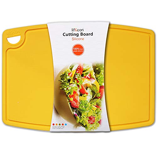 Extra Large Thick Silicone Cutting Boards for Kitchen 14.6'' x 10.43'' Flexible Cutting Chopping Boards (14.6"L x 10.4"W / Yellow)
