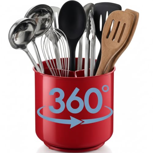 Plastic Extra Large Rotating Red Countertop Utensil Holder Kitchen Caddy (Empire Crimson)