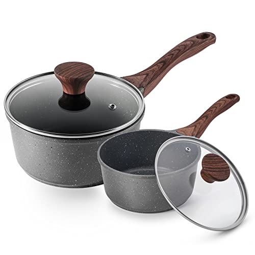 Nonstick Sauce Pan Set with Lid (Gray Granite / 1.5 + 2.5 Quarts)