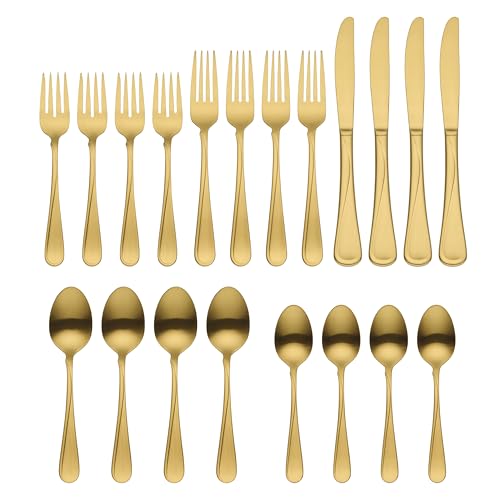 Flight Gold Satin 20 (20-Piece Flatware Set, Gold)
