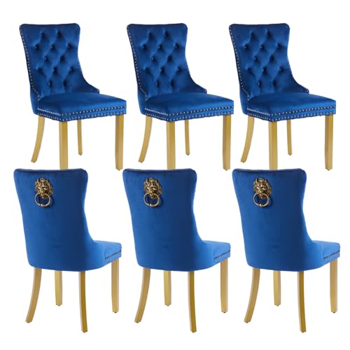 Blue Velvet Dining Chairs Set of 6 (Navy Blue)