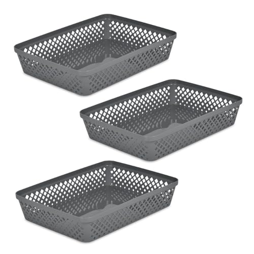 Plastic Storage Basket Set (Grey / Large)