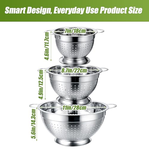 Stainless Steel Colander Set of 3 (3 Sizes Colander Set with Handles)