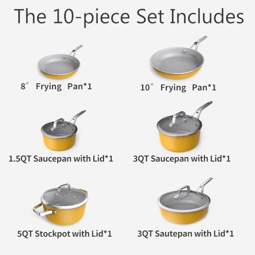 Yellow 10 Piece Ceramic Cookware Set (Yellow / 10pc set)