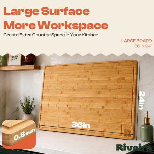 Extra Large Bamboo Cutting Board for Kitchen (36"L x 24"W)