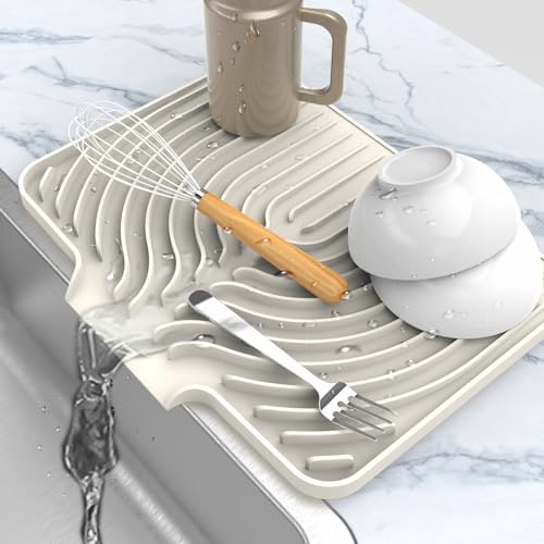 Dish drying mats for kitchen counter (14.6"×11" / Cream)
