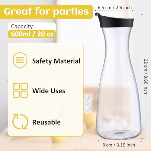 6 Pcs Plastic Carafe with Flip Top Lid (20 oz)