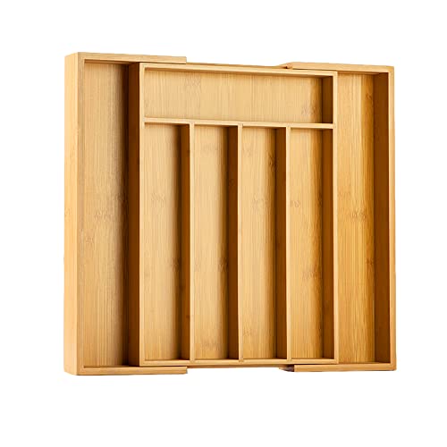 Silverware Organizer Kitchen Drawer Organizer Expandable Bamboo Utensil Holder Cutlery Tray for Kitchen Utensil and Flatware Bedroom Office