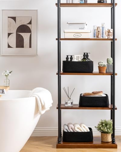 Small Woven Storage Basket for Organizing (Black / 12"L x 8"W x 4.5"H)
