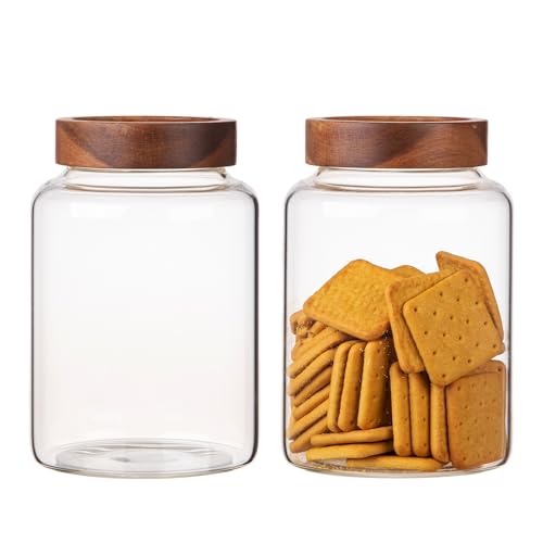 2 PCS Large Glass Jars with Wooden Airtight Lid 60 oz (1800ml/60oz-2PACK)