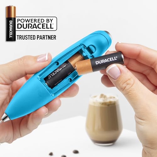 Powerful Milk Frother Wand With Duracell Batteries (Sea Teal / Double Whisk + Batteries)