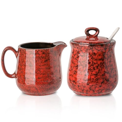 Ceramic Sugar and Creamer Set (Red)