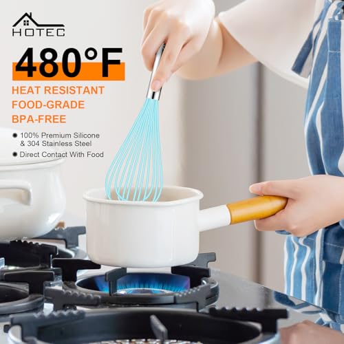 4 Pieces Silicone Whisks Set (Blue,Silver)