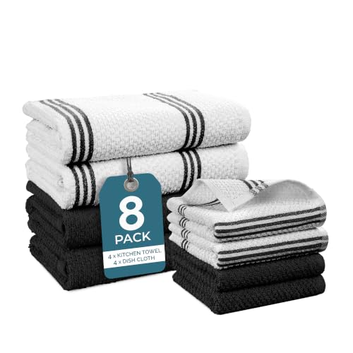 Kitchen Towel Set 8 Pc (Terry - Black / Kitchen Towel Set - 8 Pack)