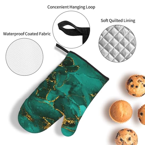 Turquoise Marble Oven Mitts and Pot Holders Sets of 3 Kitchen Decor (Green Marble)