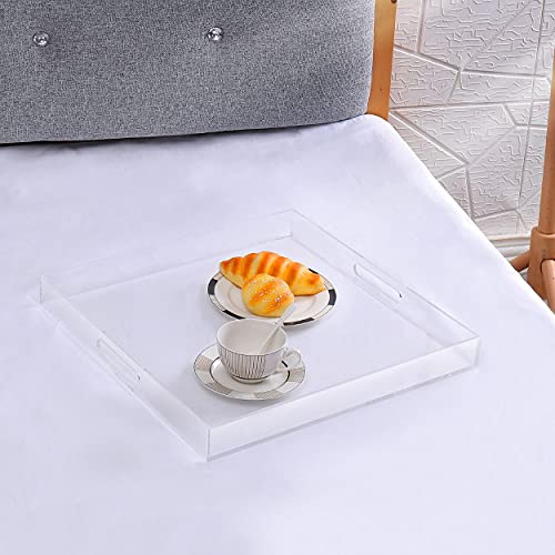 Clear Acrylic Ottoman Tray with Cutout Handles 20x20 Inch Over Sized Serving Tray