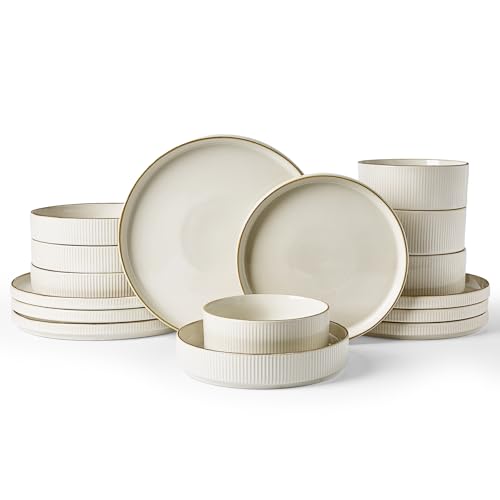 Star Stoneware Dinnerware Sets with Pasta Bowls (White)