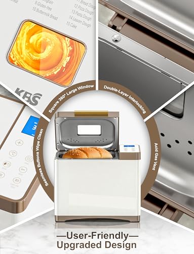 20-IN-1 Bread Maker with Custom Program, 650W Bread Machine with Nonstick Ceramic Pan & Stainless Steel Paddle, 2.2LB Bread Maker Machine, Polish Bread, Gluten-Free, Touch Panel,15H Timer,3 Colors (White Stainless Steel)