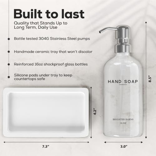 Glass Soap and Lotion Dispenser Set with Tray Set by Brighter Barns (Clear/Silver Sl)