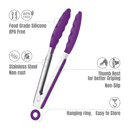 Small Silicone Kitchen Tongs 7 (Purple)