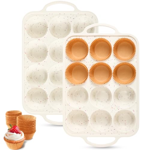 2 Silicone Muffin Pans with 200 Liners (12-cup Regular)