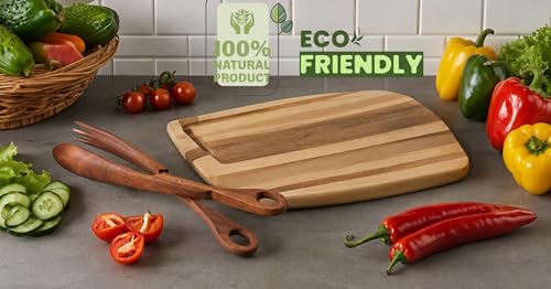 Hand Carved Palm Wood Scissor Tongs for Salad Bread and Pastry Serving (Brown)