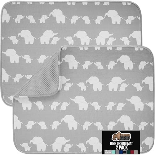 Ultra Absorbent Microfiber Dish Drying Mat (18" x 24" (2 Pack) / Microfiber / Elephants)